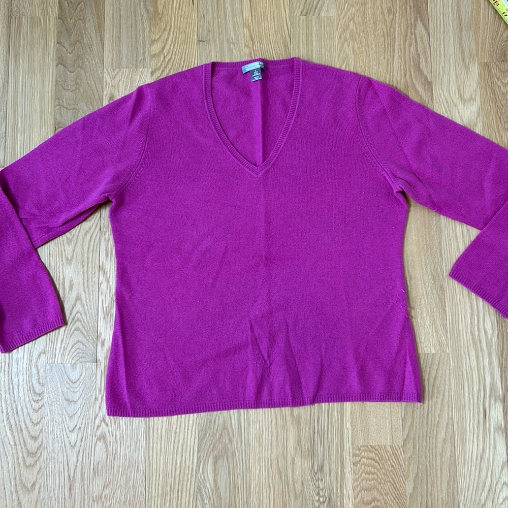 Charter Club 100% Cashmere Sweater V Neck Purple Fuchsia Women’s Large